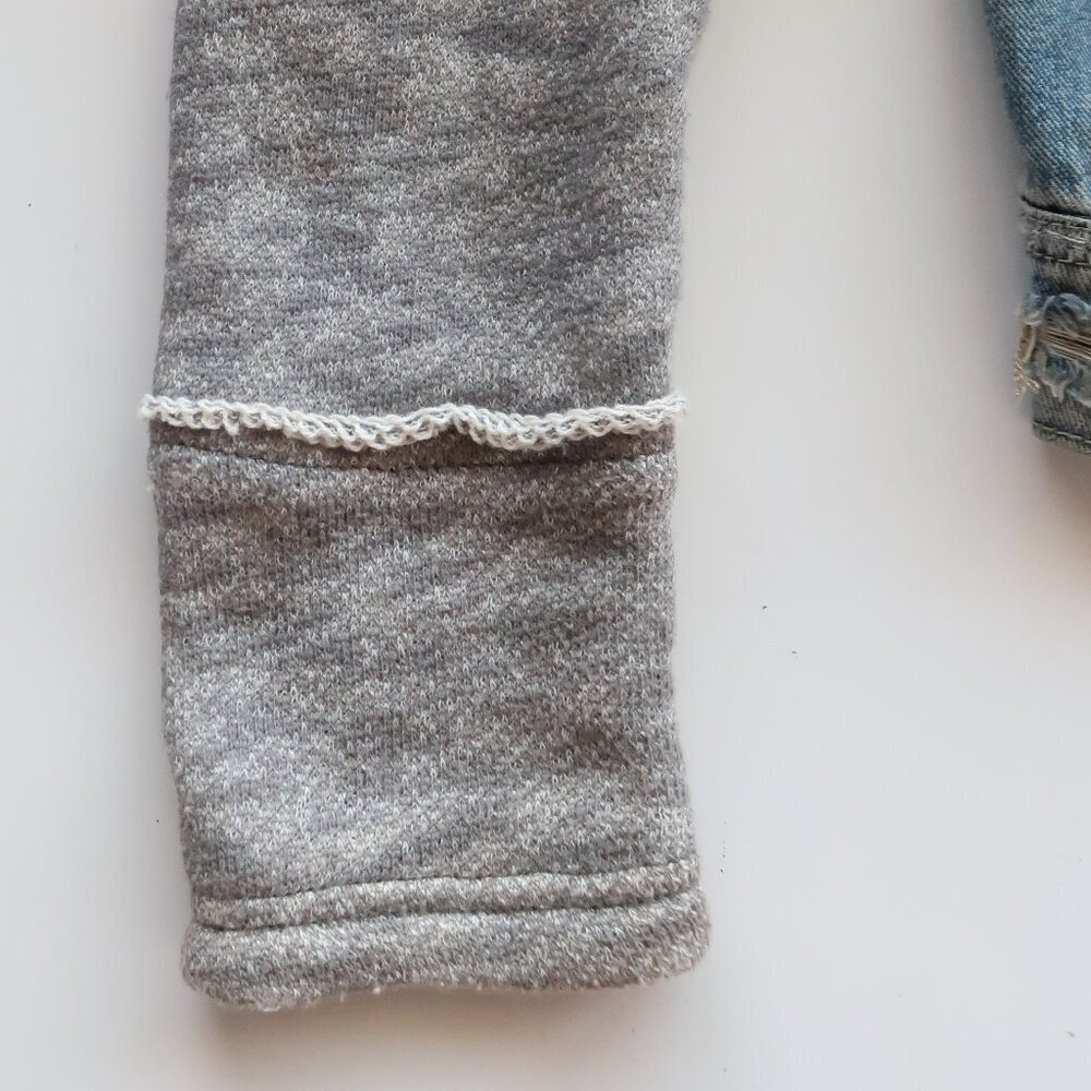 Free People Blue Denim Jean Heather Gray Knit Long Sleeve Hooded Jacket Size XS - Picture 8 of 12